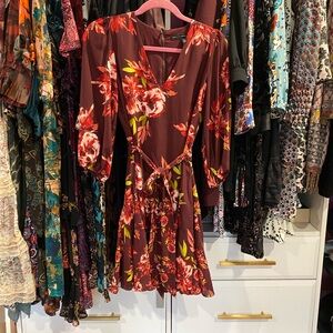 White House Black Market Floral V-Neck Dress in Red and Yellow